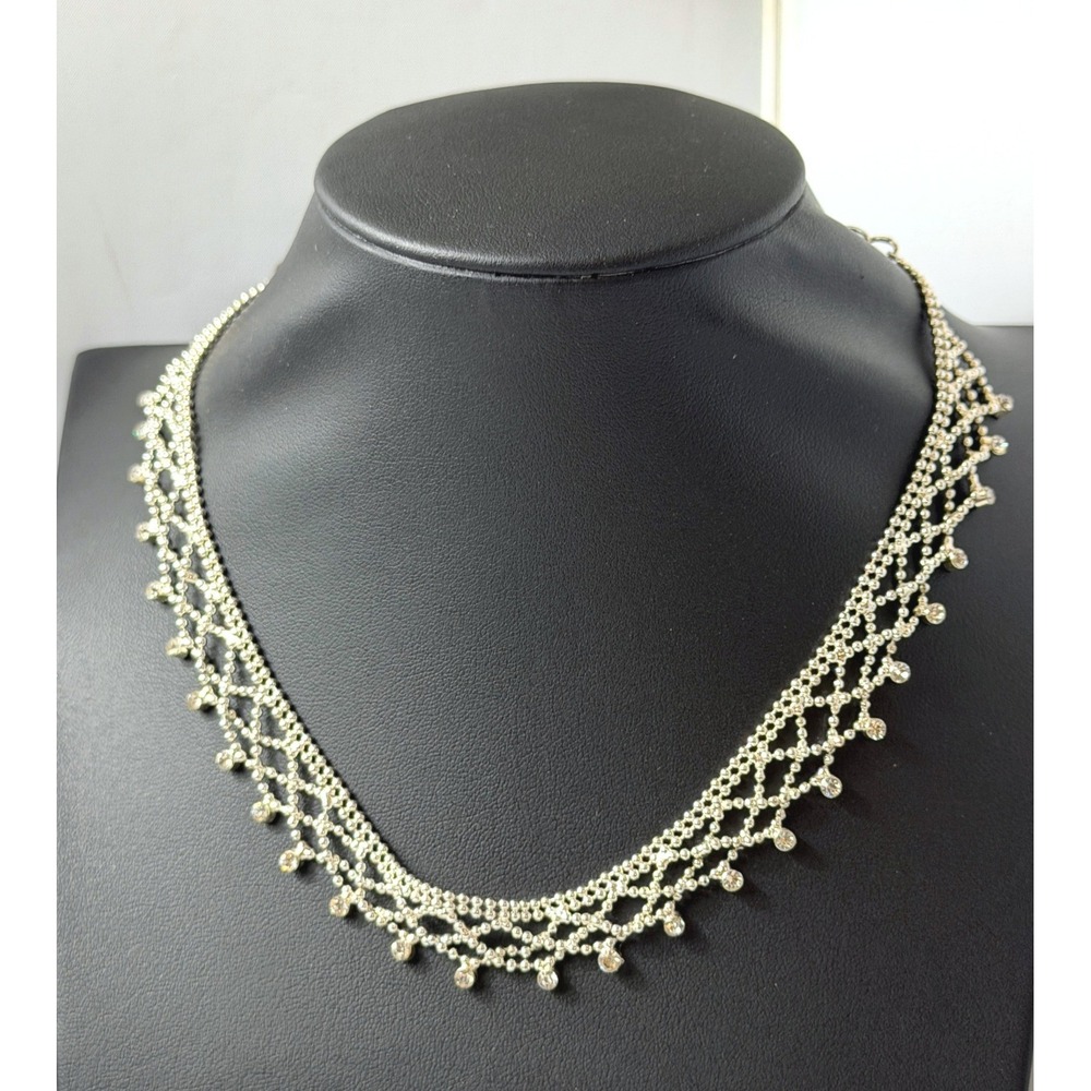 Givenchy Rhinestone Necklace Silver Tone Bib Collar